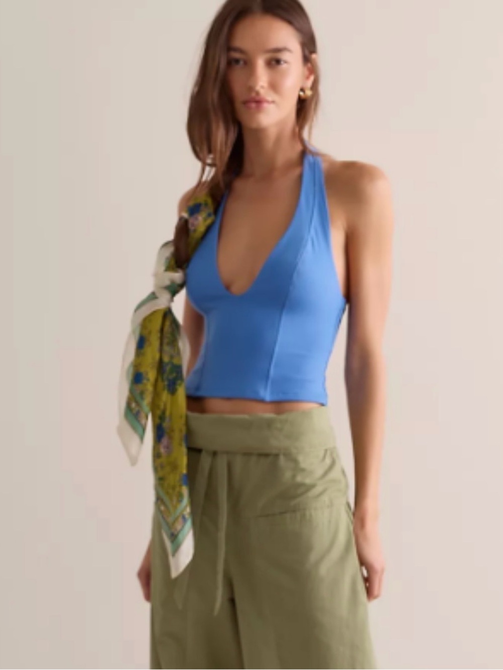 Free People Intimately Blue Halter Crop Tank Top Size Small NWT